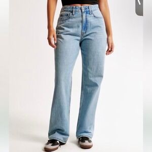 Abercrombie & Fitch The Loose High Rise Light Wash Denim Jeans 28  extra Short